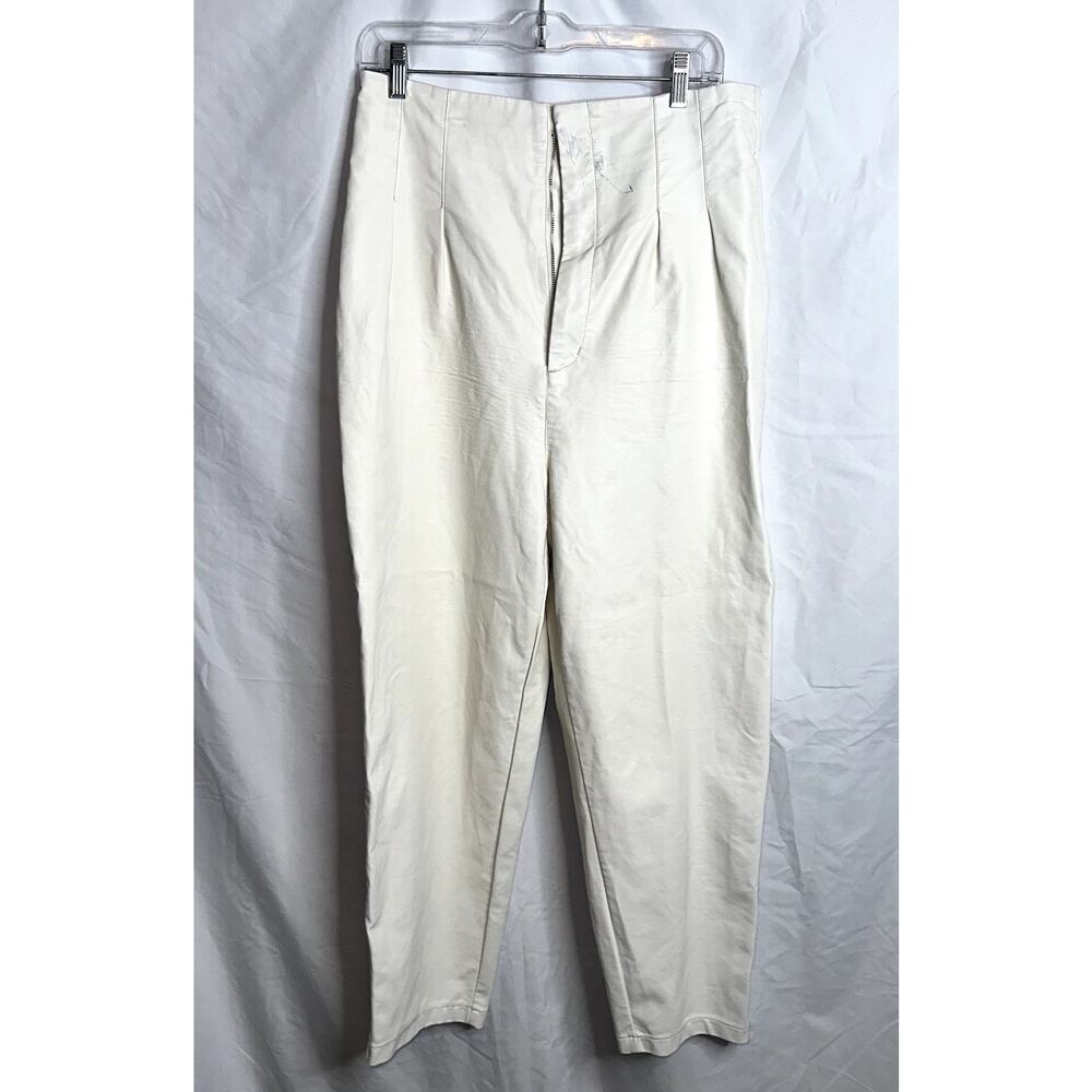 Free People Womens Size 12 White Cecily Faux Leather Pleated High Waisted Pant